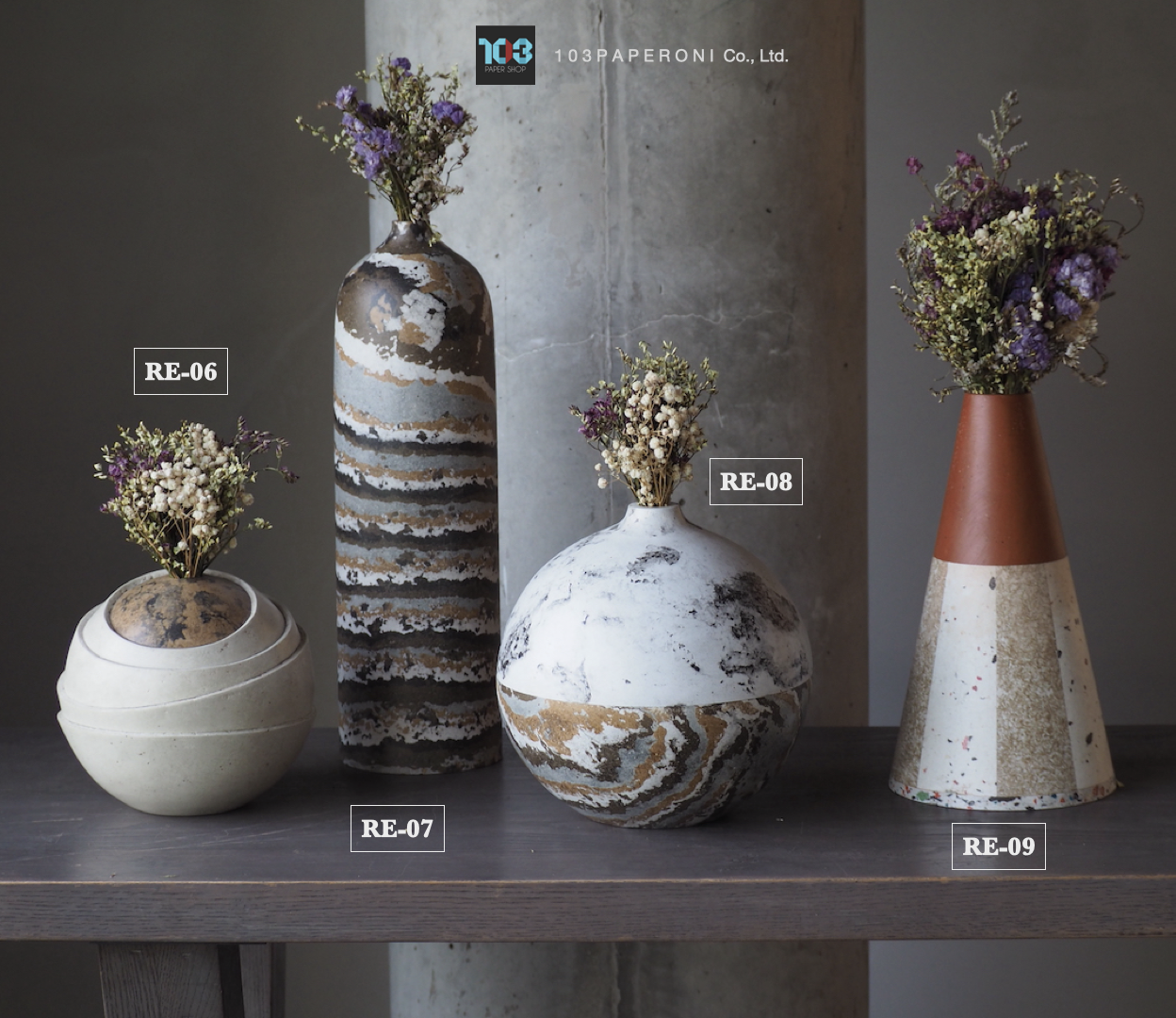 RE.06 - RE.09 , RE.34 - RE.35 : PAPER SCULPTURE AND PAPER VASE - Our designs give new life to recycled paper and other natural materials, Handmade sculptures , Which is created piece by piece. RE.06 - RE.09 , RE.34 - RE.35 : PAPER SCULPTURE AND PAPER VASE - Our designs give new life to recycled paper and other natural materials, Handmade sculptures , Which is created piece by piece.