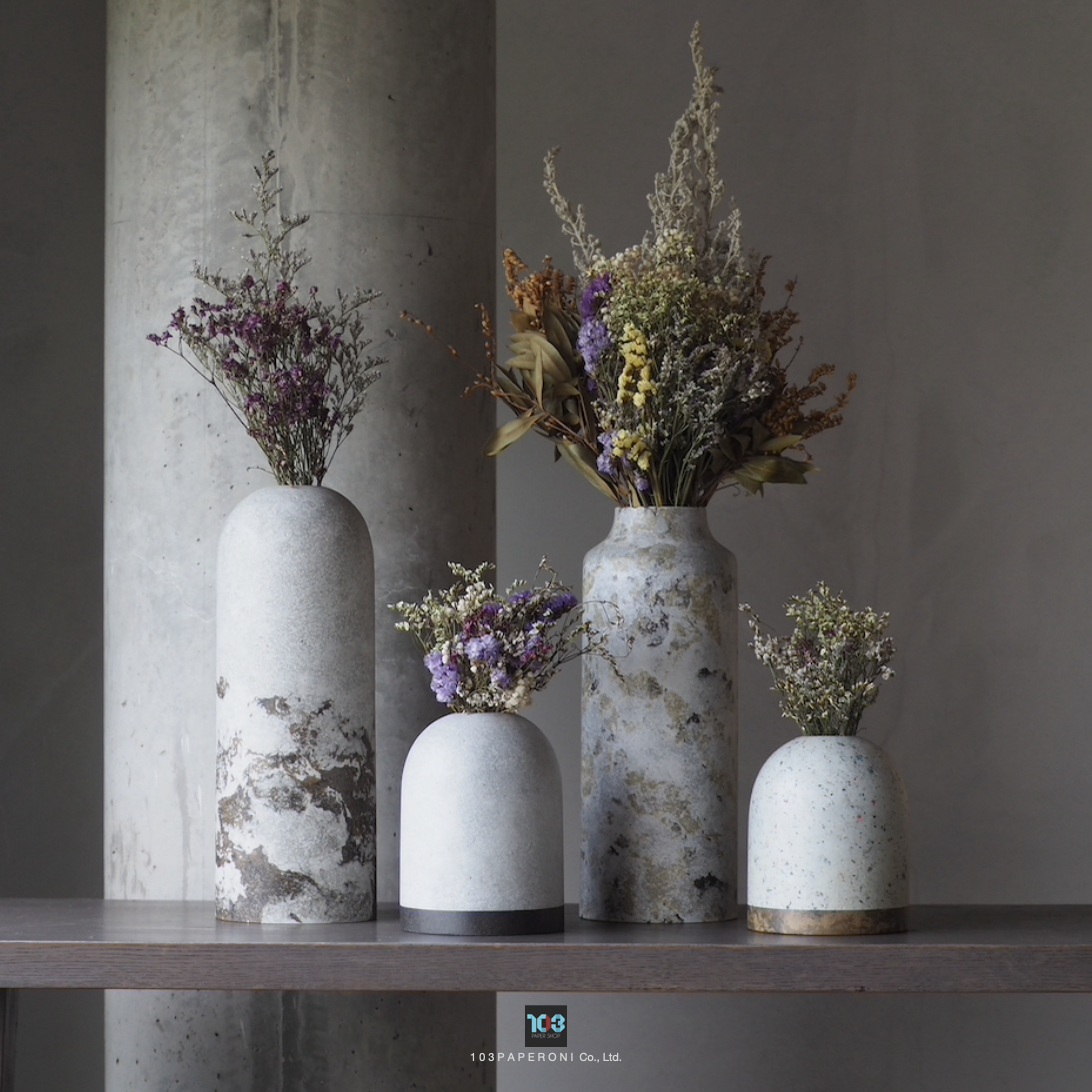 RE.02 - RE.05 : PAPER VASE - Our designs give new life to recycled paper and other natural materials, Handmade sculptures , Which is created piece by piece. RE.02 - RE.05 : PAPER VASE - Our designs give new life to recycled paper and other natural materials, Handmade sculptures , Which is created piece by piece.