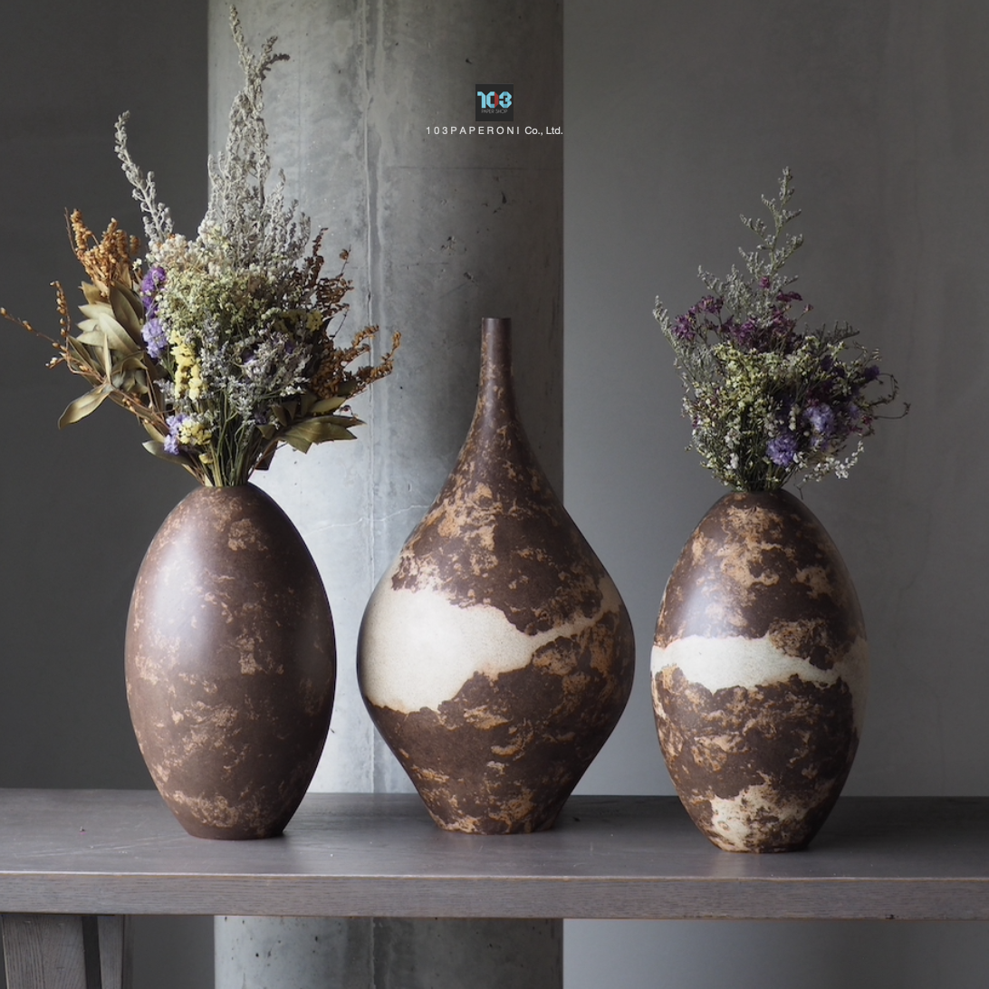 RE.69 - RE.71 : PAPER VASE - Our designs give new life to recycled paper and other natural materials, Handmade sculptures , Which is created piece by piece. RE.69 - RE.71 : PAPER VASE - Our designs give new life to recycled paper and other natural materials, Handmade sculptures , Which is created piece by piece.