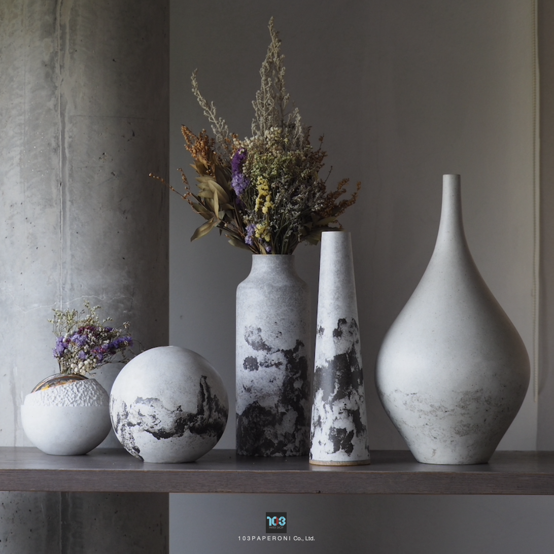 RE.72 - RE.76  :  PAPER VASE  -  Our designs give new life to recycled paper and other natural materials,  Handmade sculptures , Which is created piece by piece.