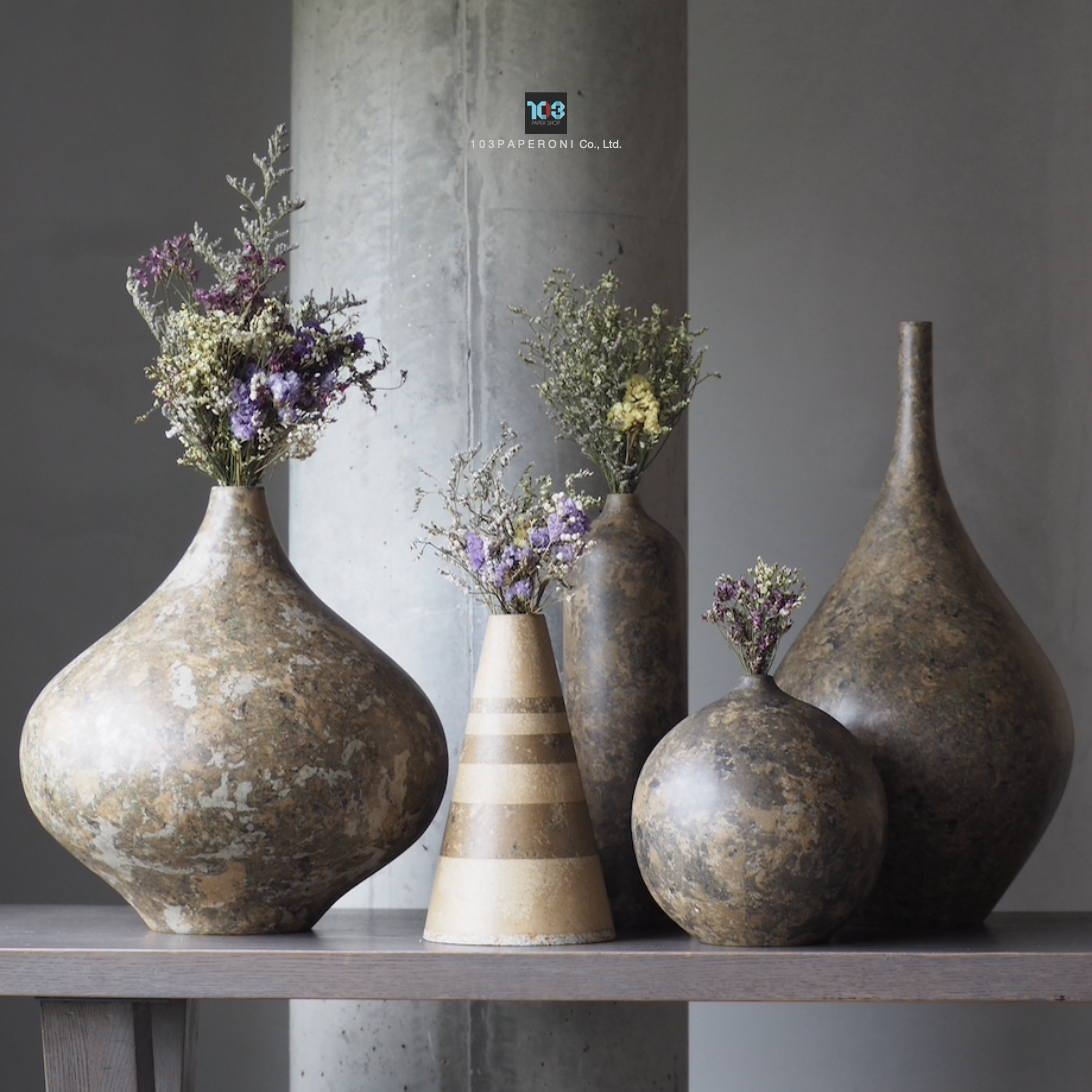 RE.80 - RE.84 : PAPER VASE - Our designs give new life to recycled paper and other natural materials, Handmade sculptures , Which is created piece by piece. RE.80 - RE.84 : PAPER VASE - Our designs give new life to recycled paper and other natural materials, Handmade sculptures , Which is created piece by piece.