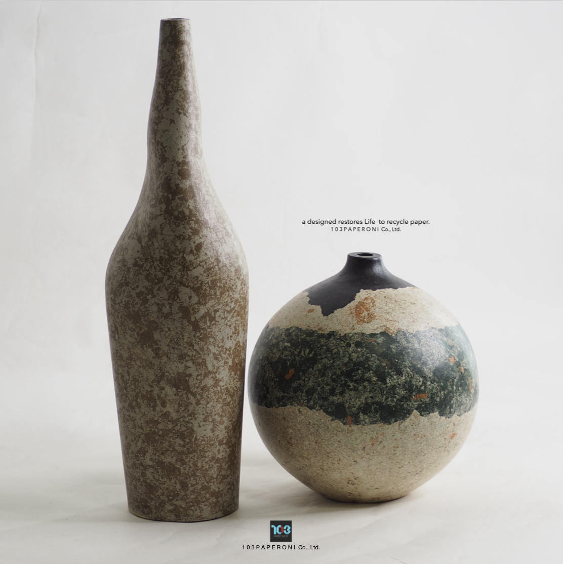 103PAPER NO.24 : PAPER VASE (SET) - Our designs give new life to recycled paper and other natural materials, Handmade sculptures , Which is created piece by piece. 103PAPER NO.24 : PAPER VASE (SET) - Our designs give new life to recycled paper and other natural materials, Handmade sculptures , Which is created piece by piece.