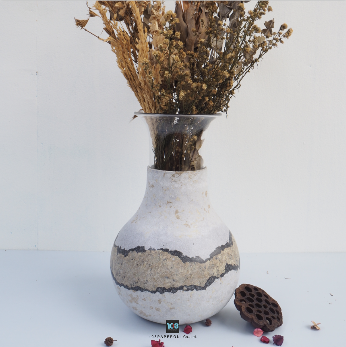 103PAPER NO.33 : PAPER VASE - Our designs give new life to recycled paper and other natural materials, Handmade sculptures , Which is created piece by piece. 103PAPER NO.33 : PAPER VASE - Our designs give new life to recycled paper and other natural materials, Handmade sculptures , Which is created piece by piece.