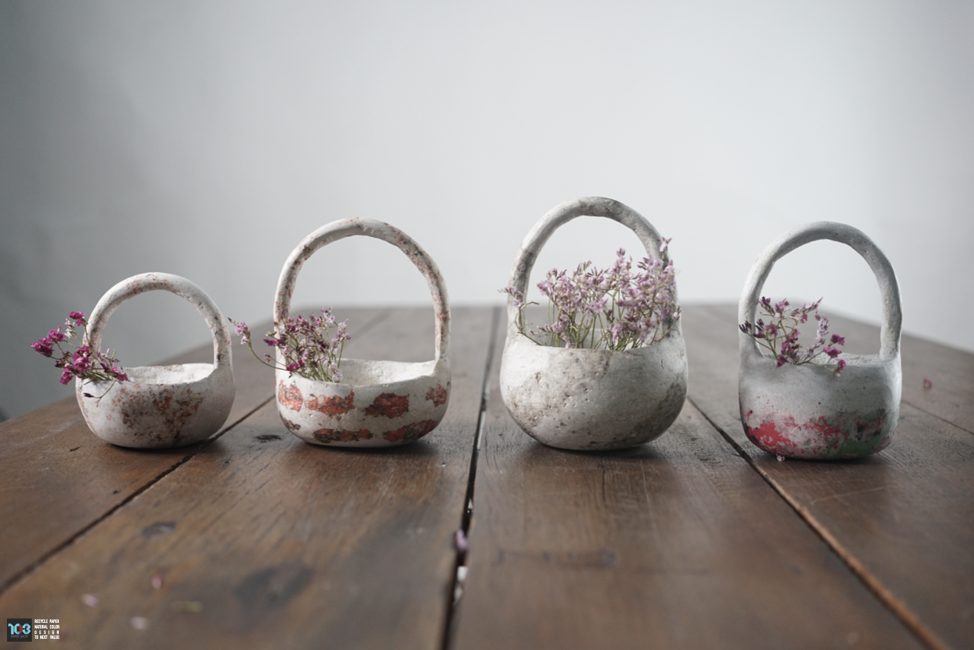 Paper Basket / ตะกร้าคุณยาย  -  Our designs give new life to recycled paper and other natural materials,  Handmade sculptures , Which is created piece by piece.